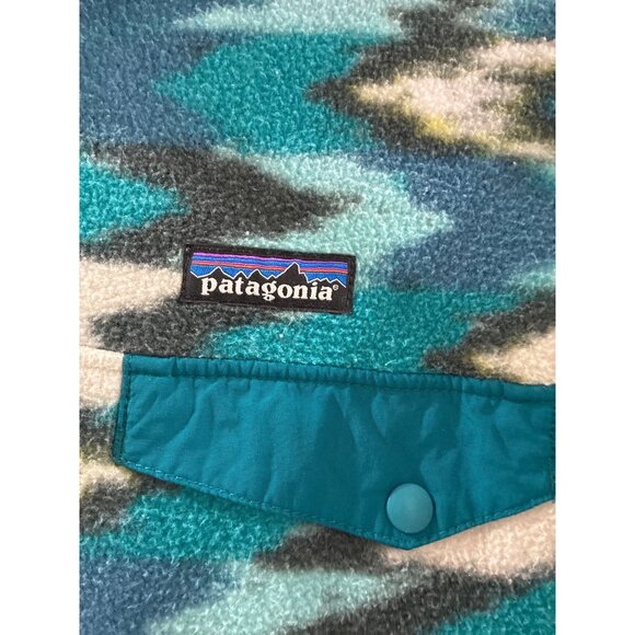 Patagonia Synchilla Fleece Trout Tales Elwha Blue Snaps Sweater Women's size XL - Picture 3 of 8